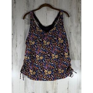 ModLi Maya Swim Top 2X Floral Racerback Tankini Side‎ Tie UPF 50+